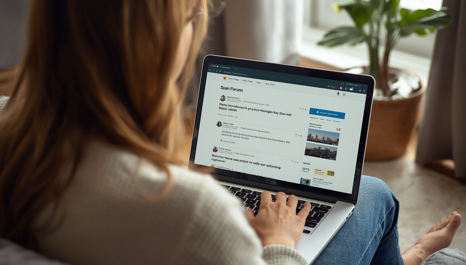 Donna che legge recensioni online su un’operatrice esoterica prima di contattarla