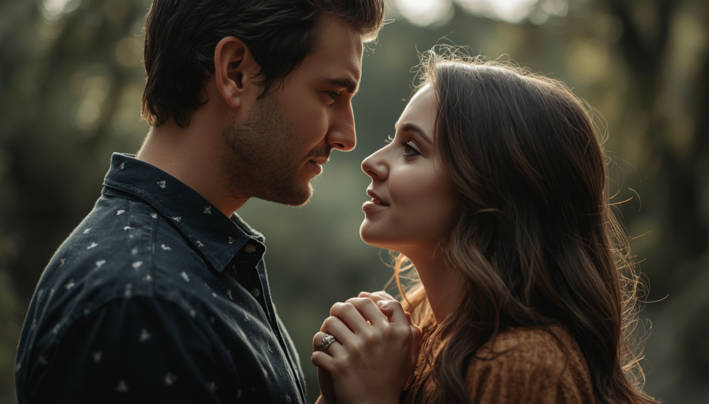 Coppia che si guarda negli occhi rappresentando un legame d’amore da ritrovare